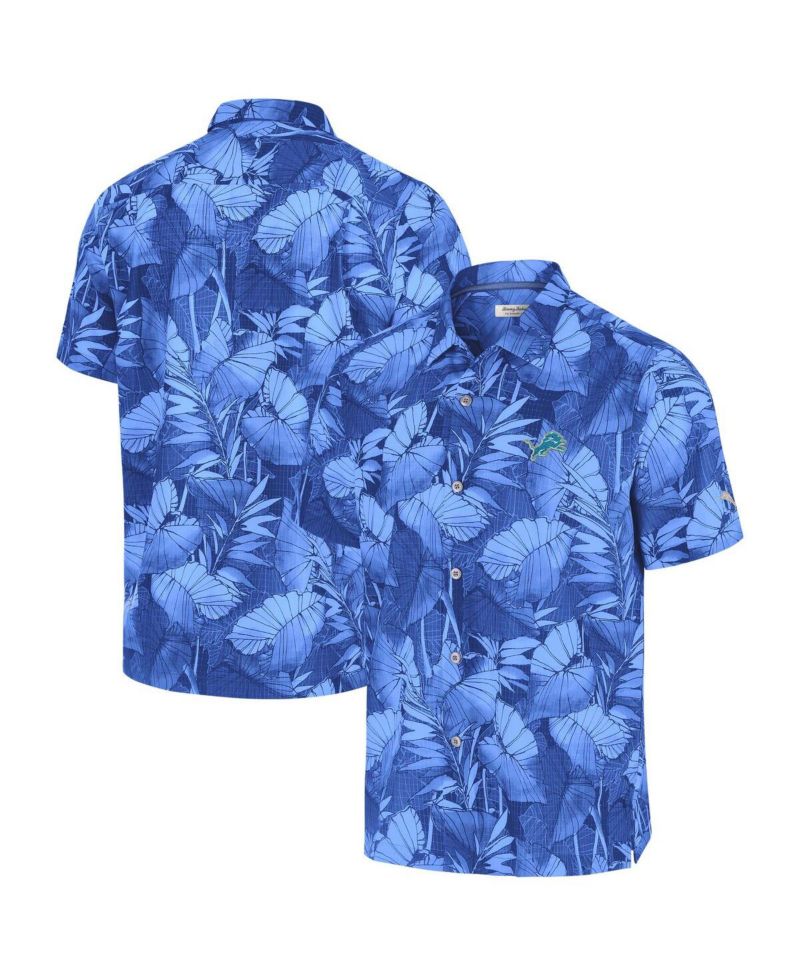 Men's Blue Detroit Lions Bahama Coast Nuevo Fronds Camp Button-Up Shirt