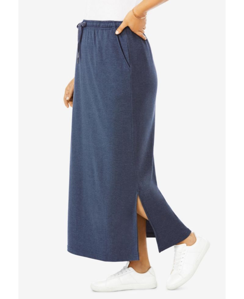 Plus Size Sport Knit Side-Slit Skirt