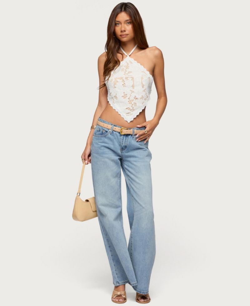Women's Handkerchief Backless Lace Halter Top