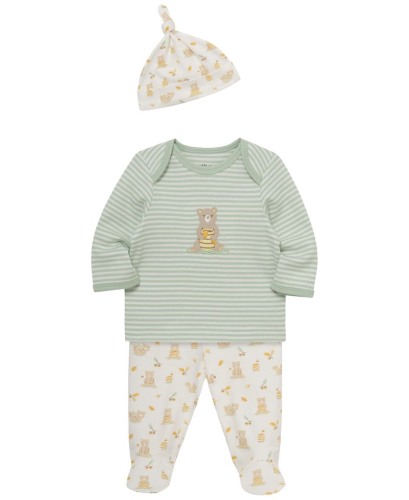 Baby Boys' Honey Bear Top and Footed Pants and Hat, 3-Piece Set