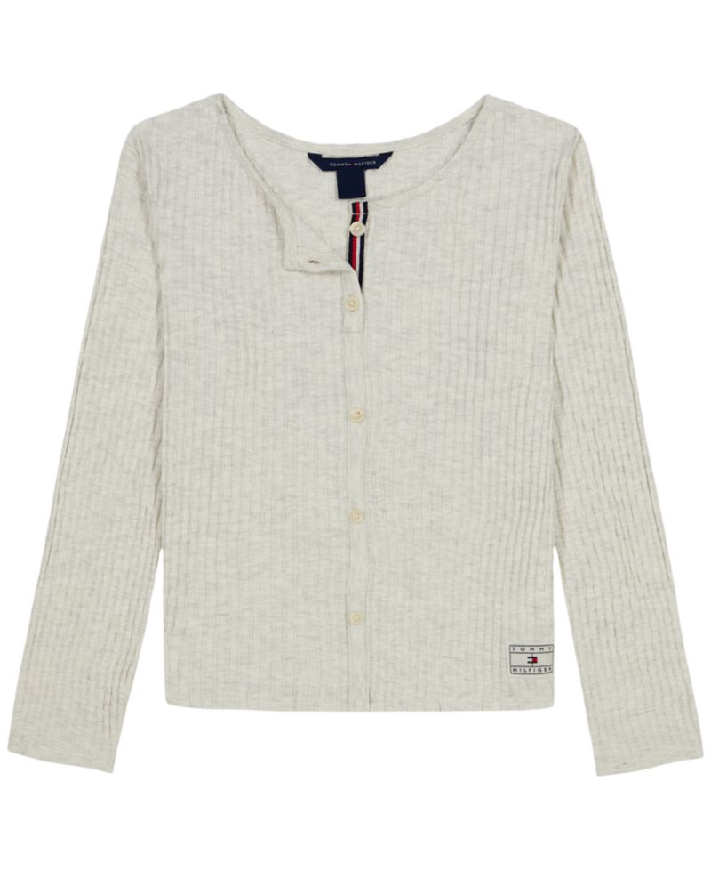 Girls' 7-16 Pointelle Rib Long-Sleeve Top