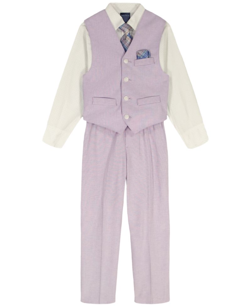 Boys' 2-7 Linen Check Long-Sleeve Shirt, Vest, Necktie, Pocket Square & Pants, 5-Piece Set
