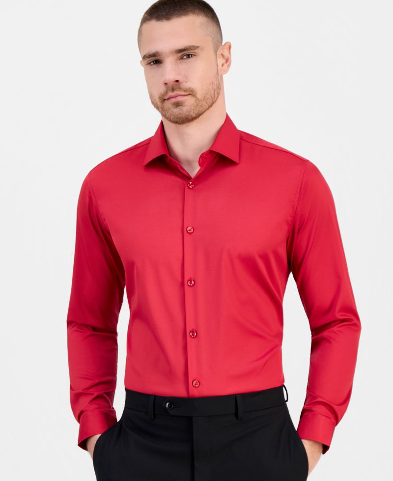 Men's Slim-Fit Solid Four-Way Stretch Dress Shirt