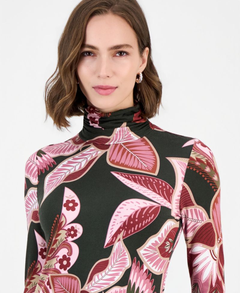 Women's Floral Mock-Neck Back-Zip Blouse