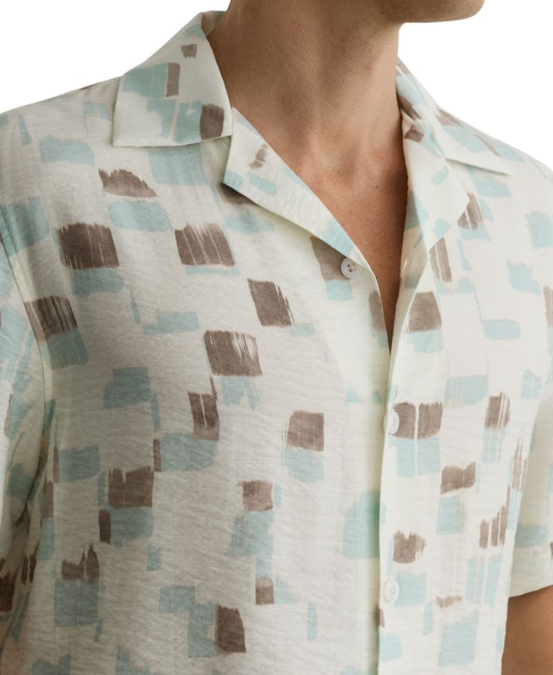 Men's Vespucci Brushstroke-Print Cuban-Collar Shirt