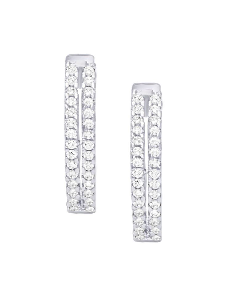Cubic Zirconia 2-Row Hoop Earrings