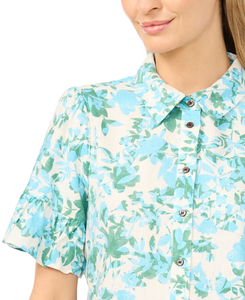 Women's Short-Sleeve Button-Down Cropped Top