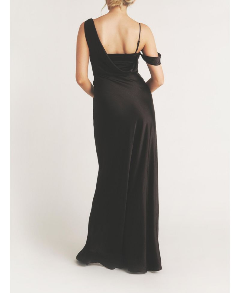 Women's Asymmetric Bardot Satin Bridesmaid Dress