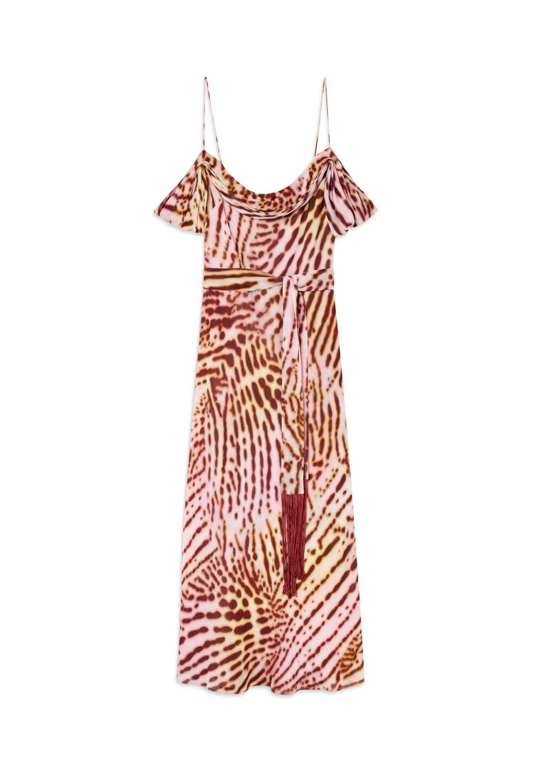Women's Orchid Print Scarf Midi Dress