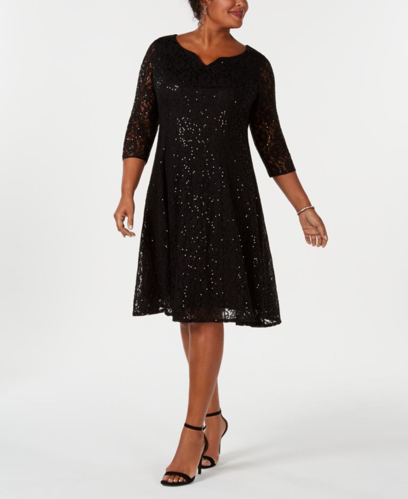 Plus Size Sequined Lace Dress
