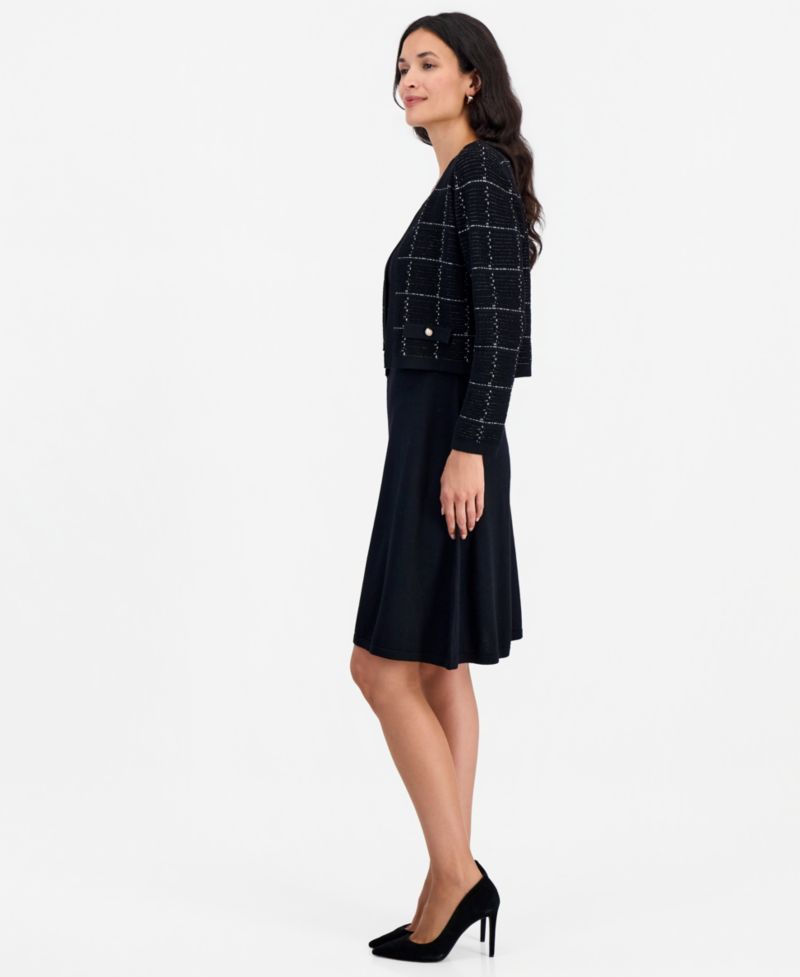 Petite Long-Sleeve Colorblock Scoop-Neck Sweater Dress