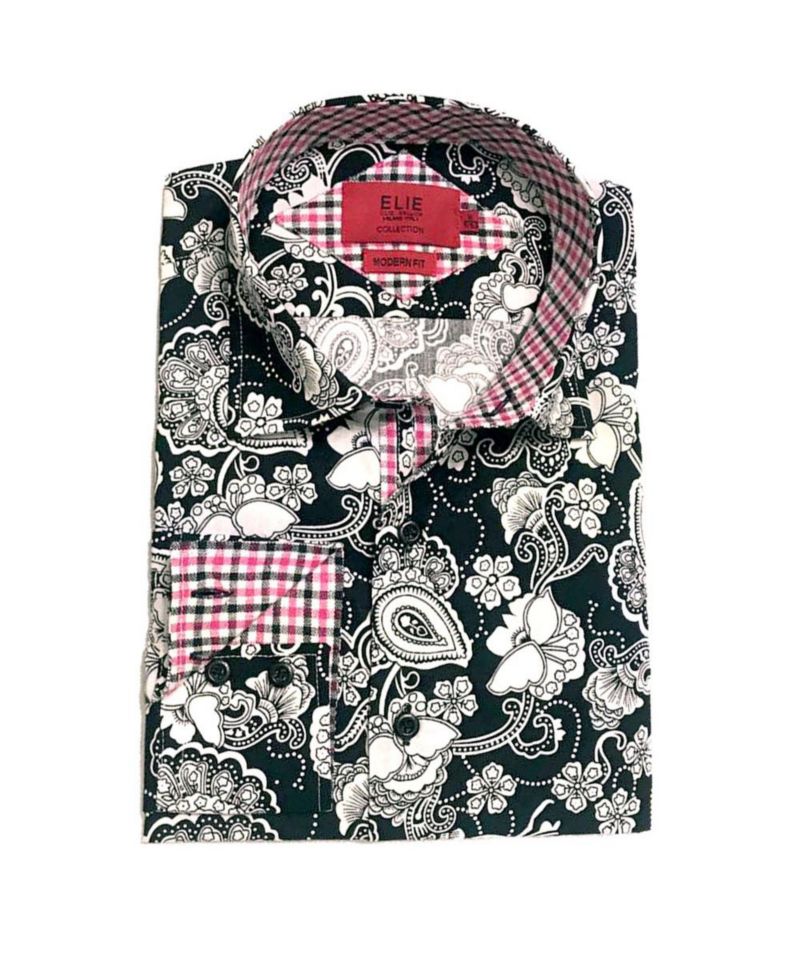 Big Boys Black Slim Fit Paisley Dress Shirt