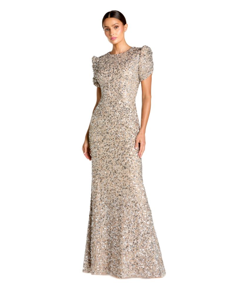 Women's High-Neck Short-Sleeve Sequin Gown