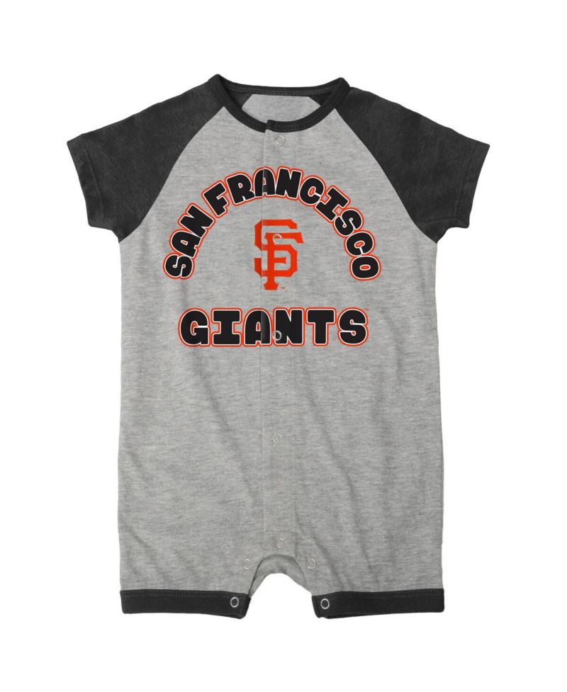 Infant Boys and Girls Heather Gray San Francisco Giants Extra Base Hit Raglan Full-Snap Romper