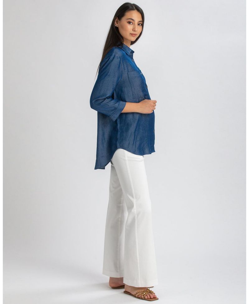 Maternity 3/4 Sleeve Chambray-look Viscose Erica Blouse