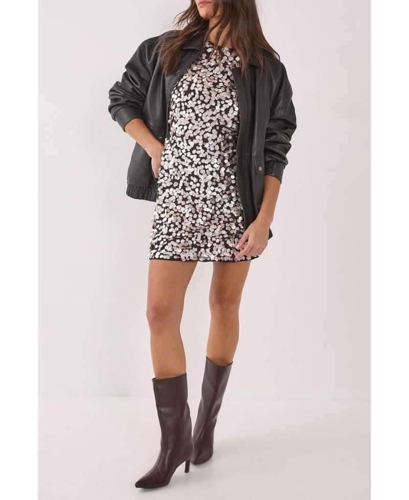 Women's Hand Embellished Cap Sleeve Mini Dress