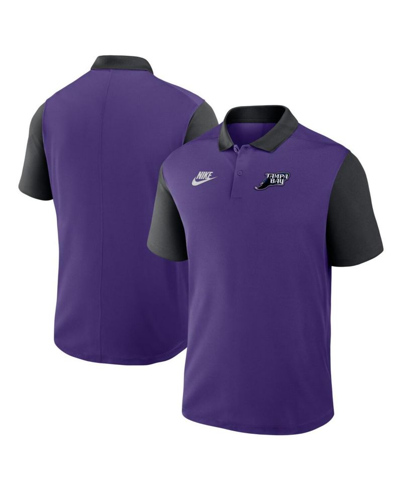 Men's Purple/Black Tampa Bay Rays Cooperstown Collection Color-Block Victory Performance Polo Shirt