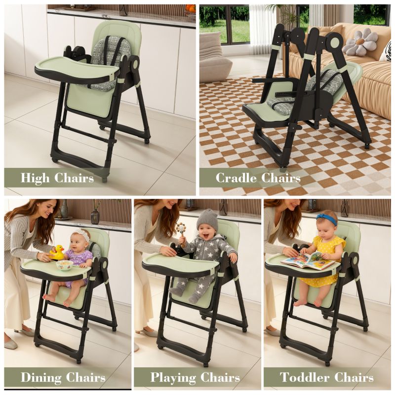 Convertible Baby High Chair to Rocker with 5-Point Harness (Dark Green