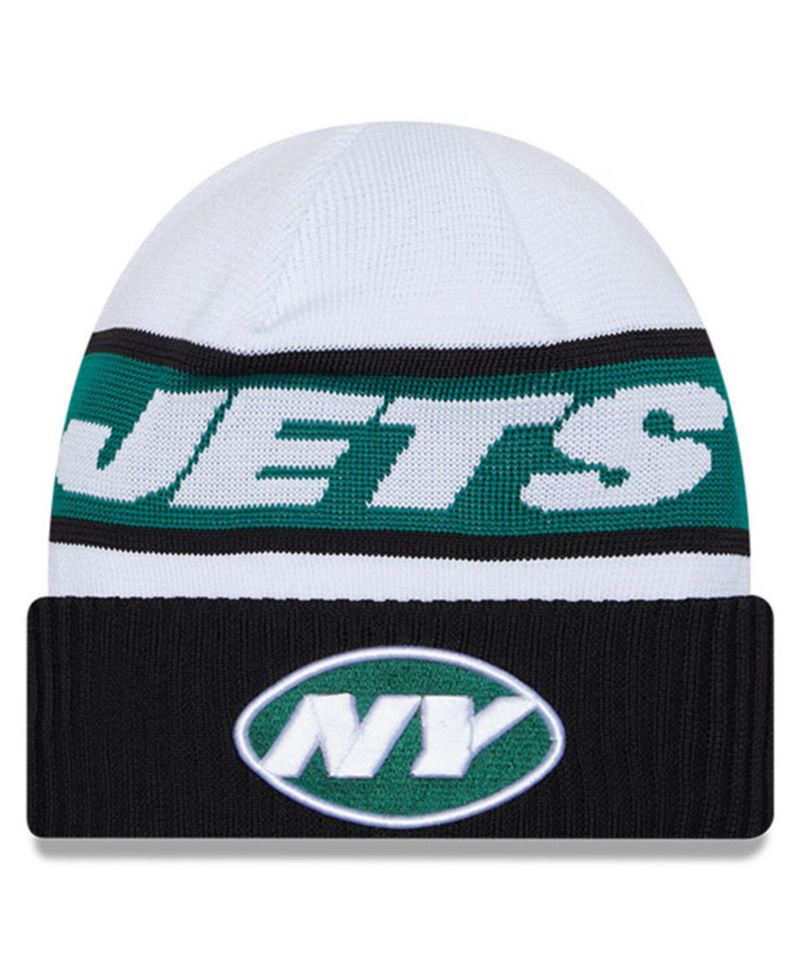 Men's White, Black New York Jets 2023 Sideline Tech Cuffed Knit Hat