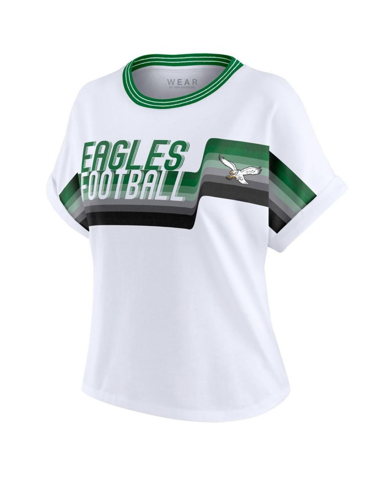 Women's White Philadelphia Eagles Cropped Center Stripe Dolman T-Shirt