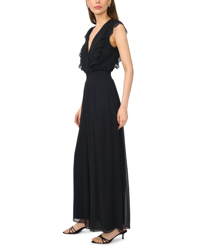 Women's Surplice Flutter-Sleeve Smocked Waist Jumpsuit