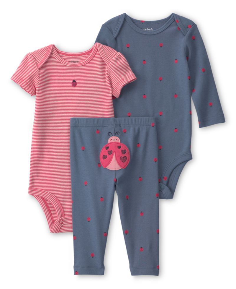 Baby Girls' Ladybug Crewneck Bodysuit and Pants, 3-Piece Set