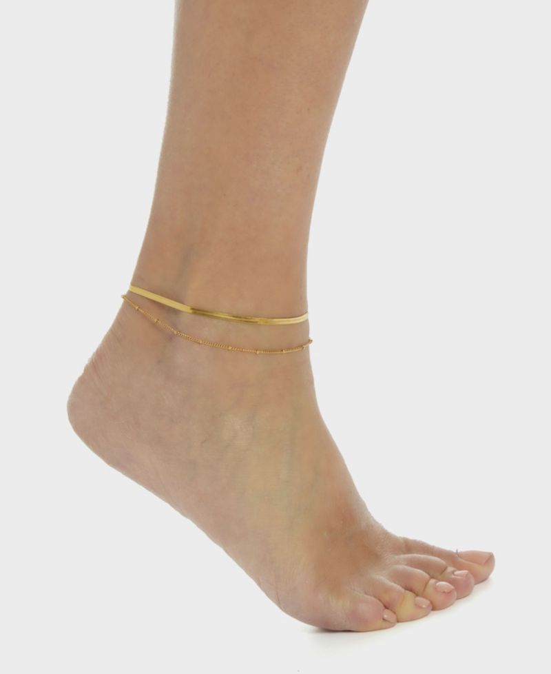Tarnish-Resistant Silver Herringbone and Cable Chain Stefanie Anklet Set