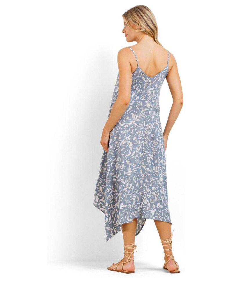 Women's Floral V-Neck Spaghetti Strap Midi Dress with Pockets