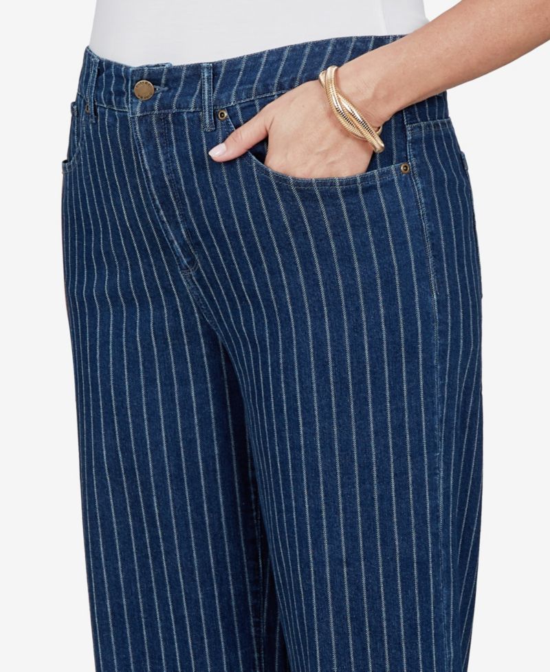 Plus Size Pinstripe Wide Cuff Denim Jeans