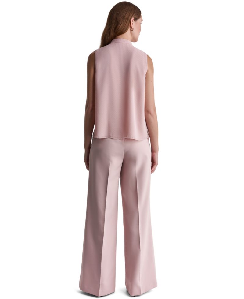 Women's Sleeveless Tie-Neck Pleated Blouse