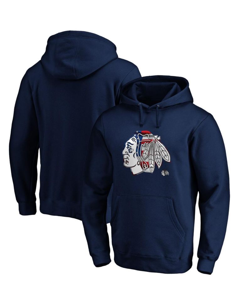 Men's Navy Chicago Blackhawks Banner Wave Logo Pullover Hoodie