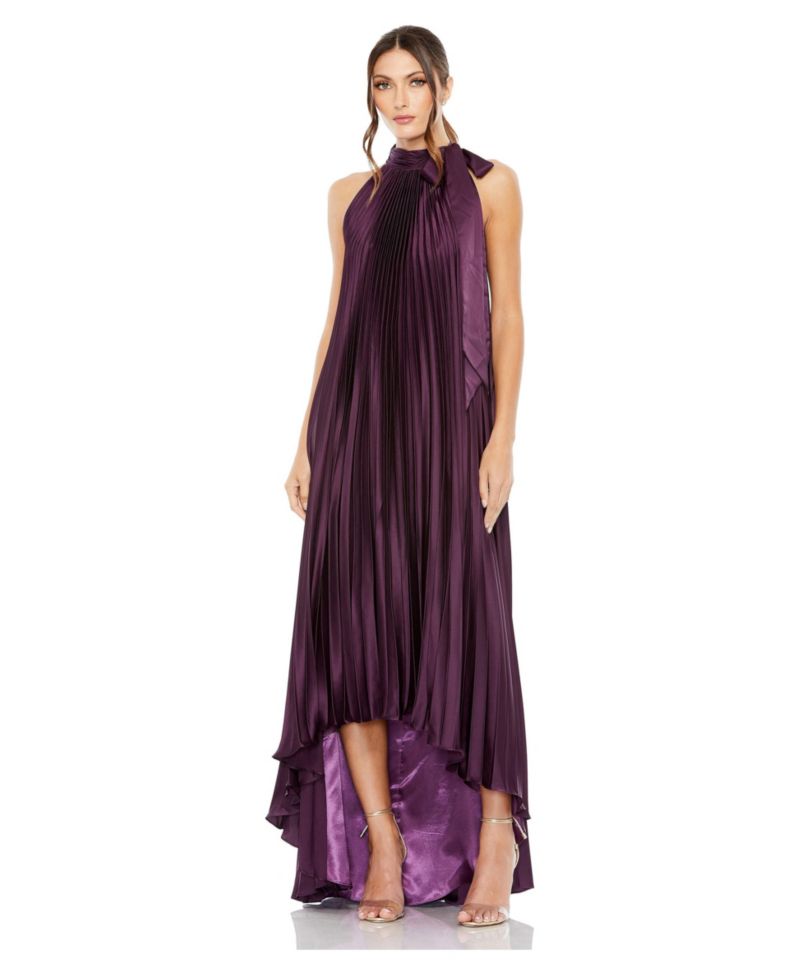 Women's Pleated Halter Neck High Low Gown