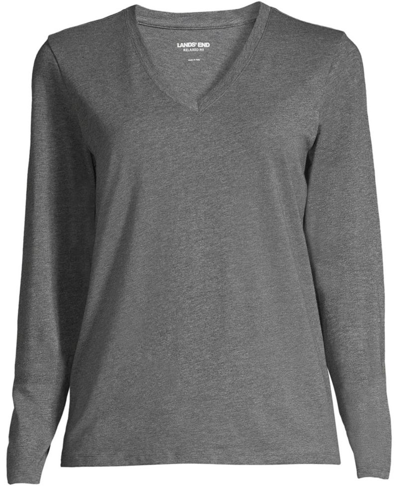 Women's Plus Size Relaxed Supima Cotton Long Sleeve V-Neck T-Shirt