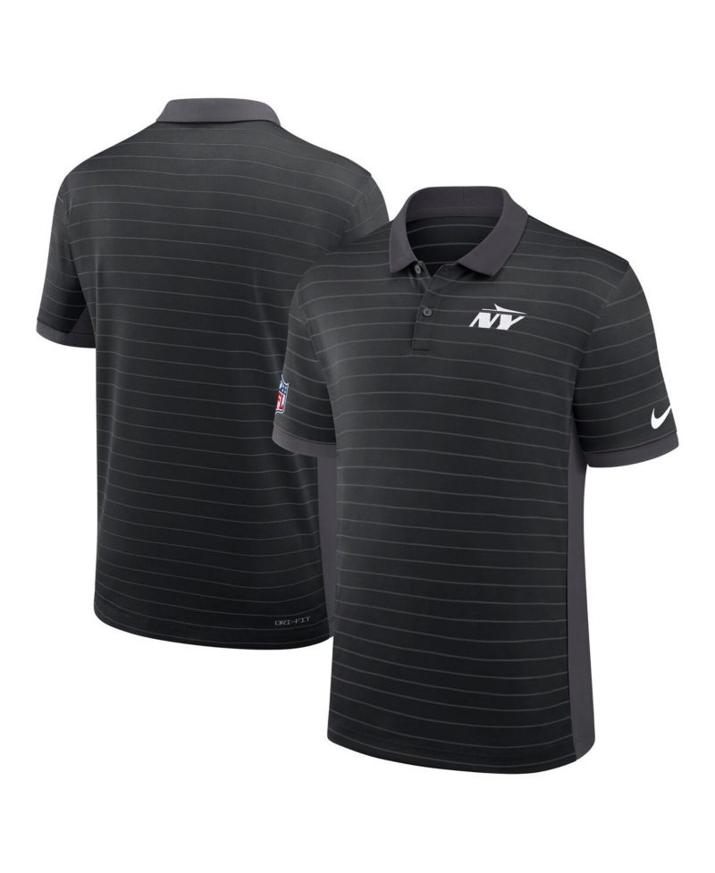 Men's Black New York Jets Sideline Victory Stripe Performance Polo Shirt