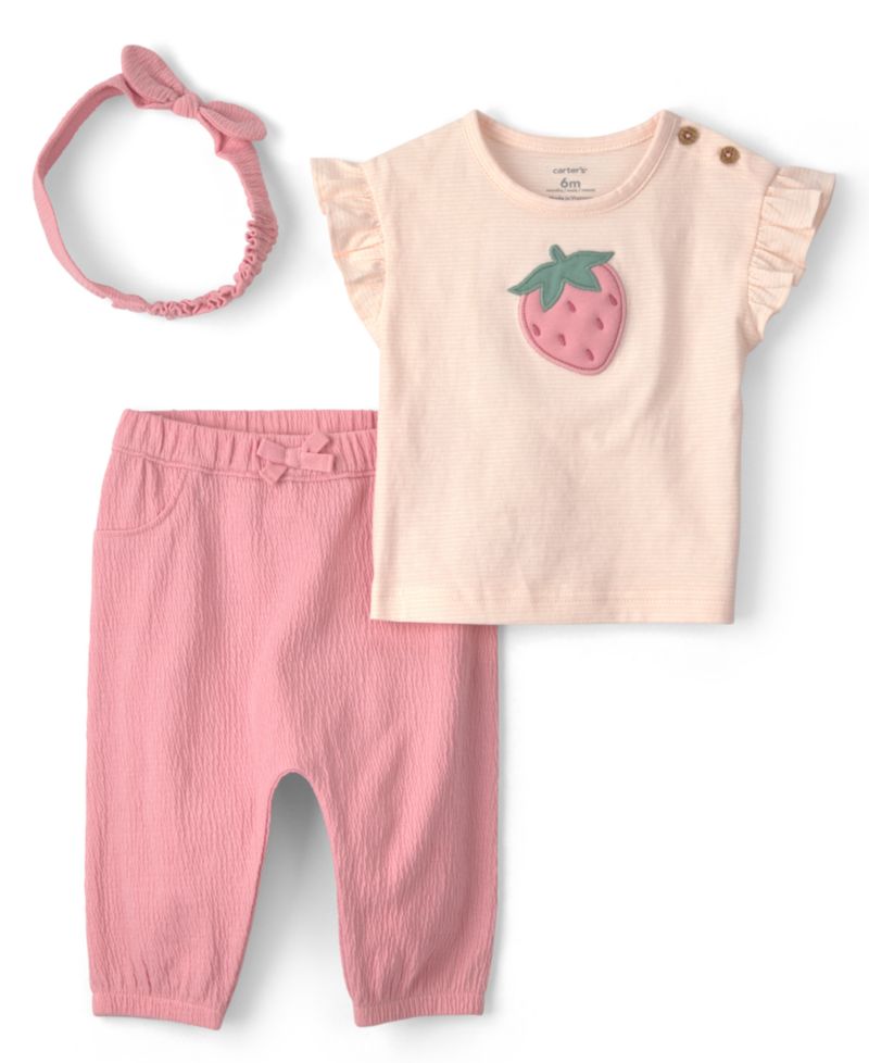 Baby Girls' Flutter Sleeve Top, Pants and Headband, 3-Piece Set