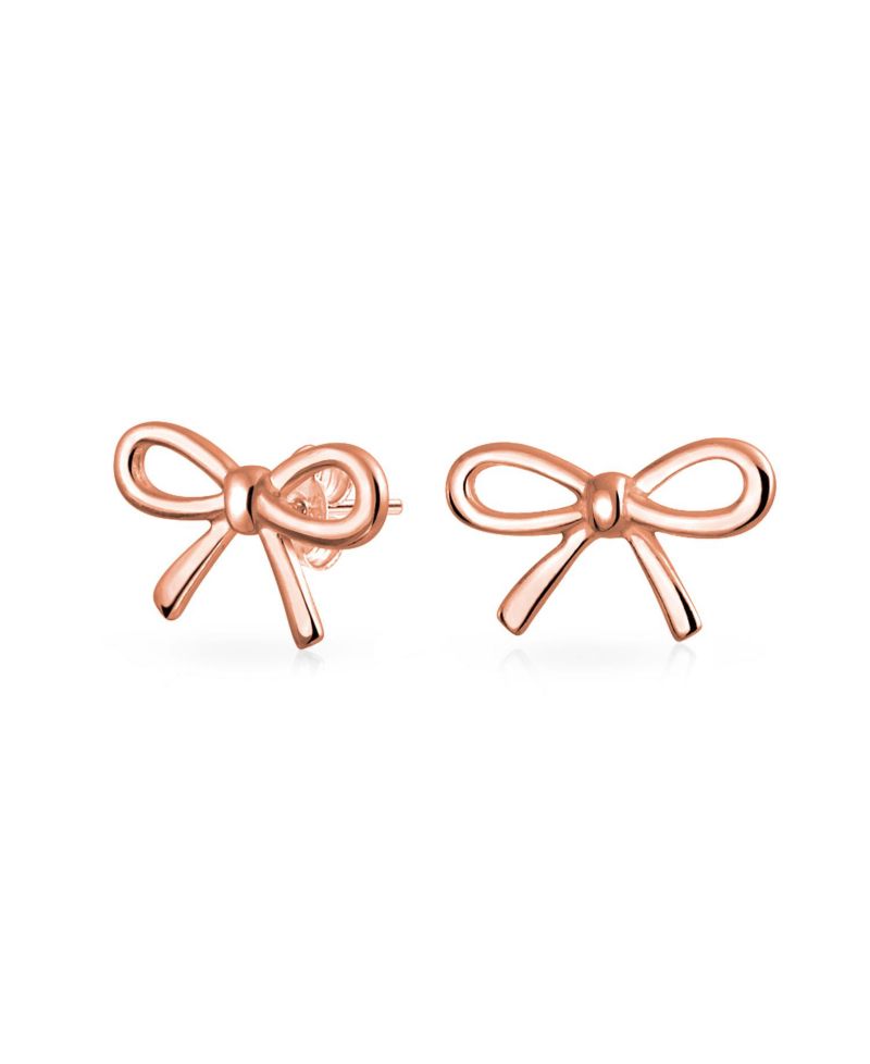 Dainty Ribbon Bow Stud Earrings Rose Gold Plated .925 Sterling Silver