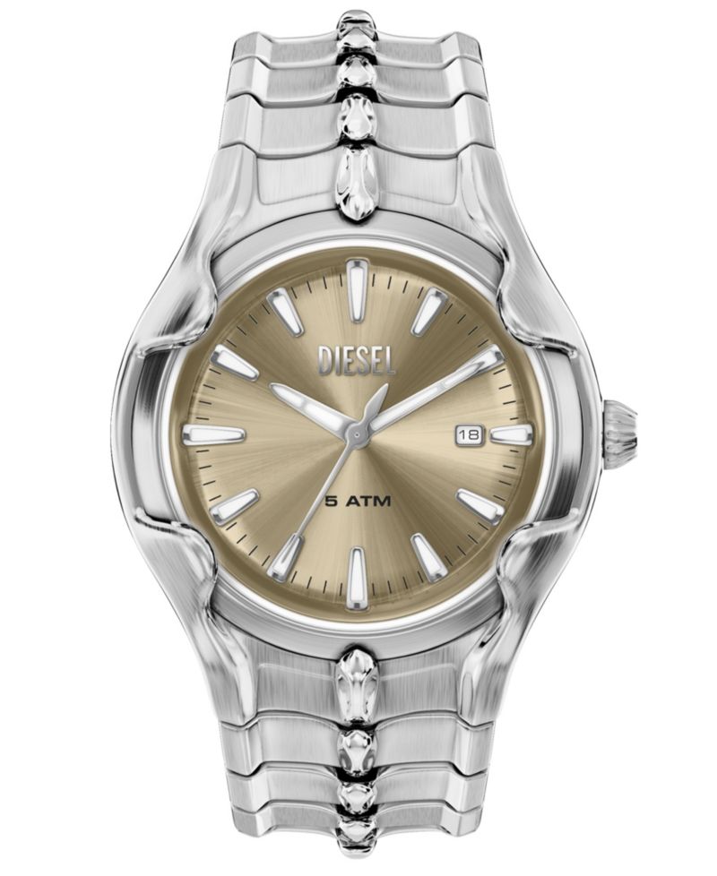 Men's Vert Quartz Three-Hand Date Silver Stainless Steel Watch, 45mm