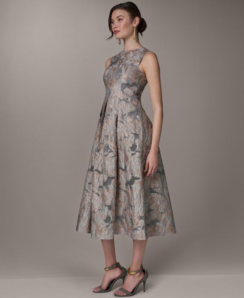 Women's Jacquard Crew Neck Midi Fit & Flare Dress