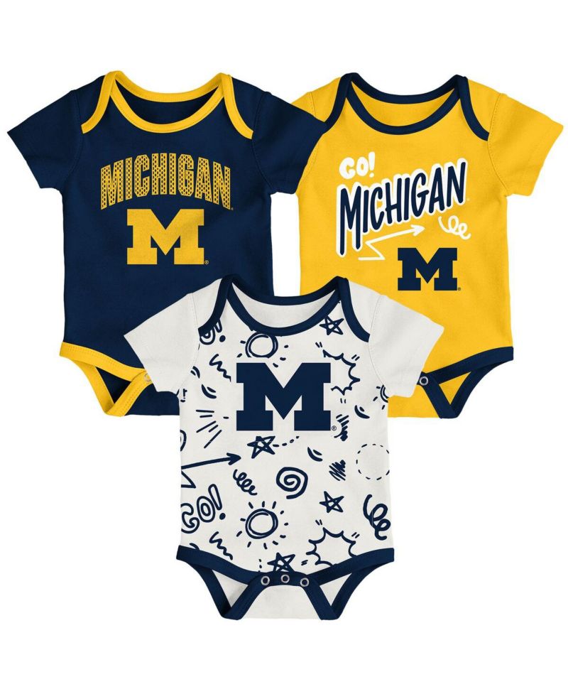 Baby Boys and Girls Outerstuff Michigan Wolverines All Day Play 3-Piece Bodysuit Set