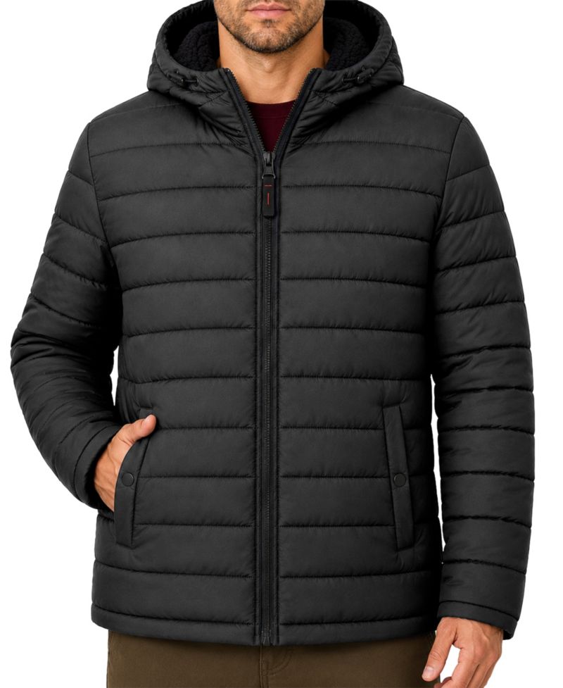 Men's Stretch Hooded Sherpa Lined Puffer Jacket