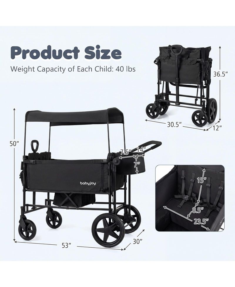 Foldable Wagon Stroller for 4 Kids with Removable Canopy