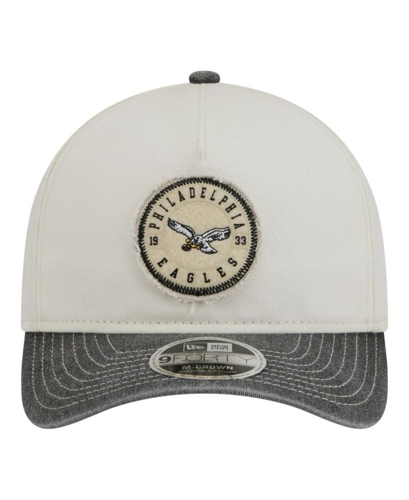 Men's White/Black Philadelphia Eagles 9FORTY Felt A-Frame Adjustable Hat