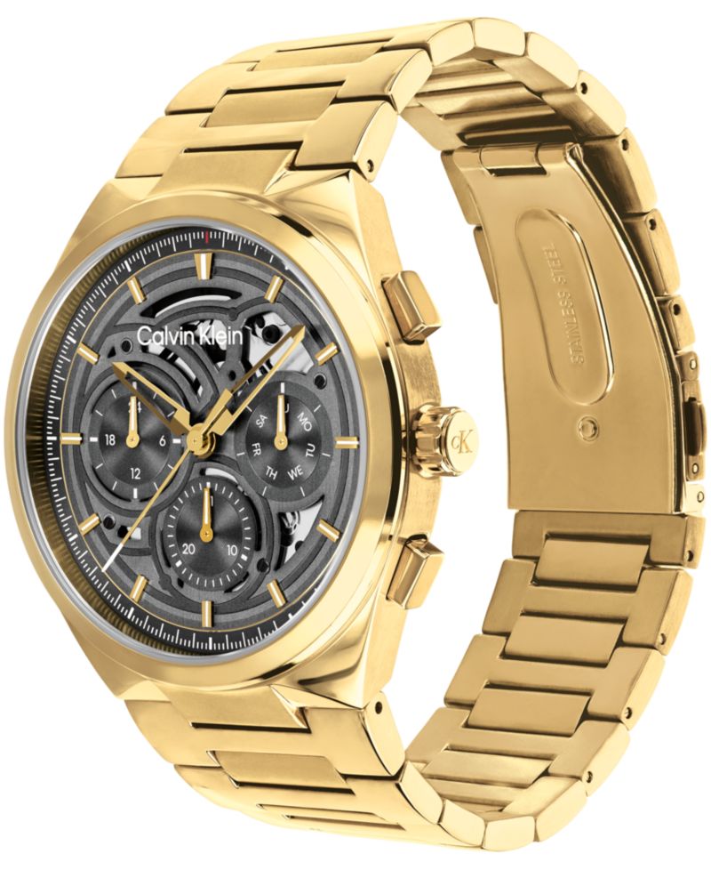Men's Distinguish Skeleton Gold-Tone Stainless Steel Bracelet Watch 44mm