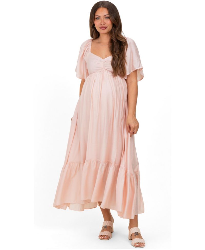 Women's Blue Flutter Sleeve Ruffle Hem Midi Dress