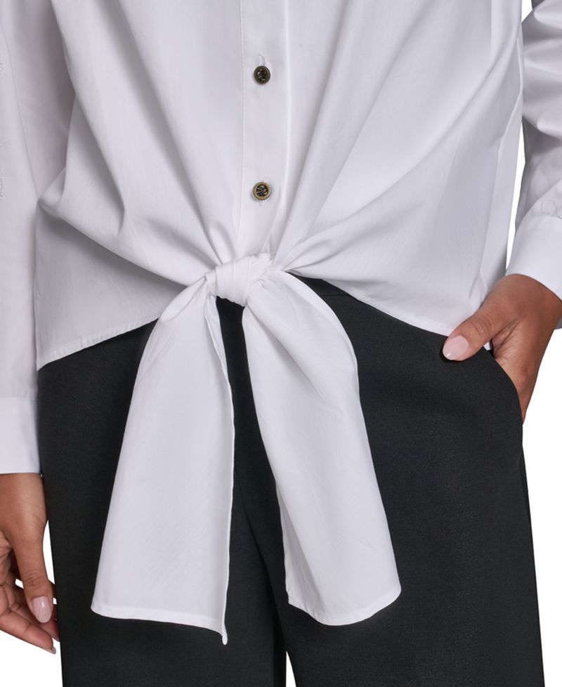 Women's Cotton Poplin Button-Front Blouse