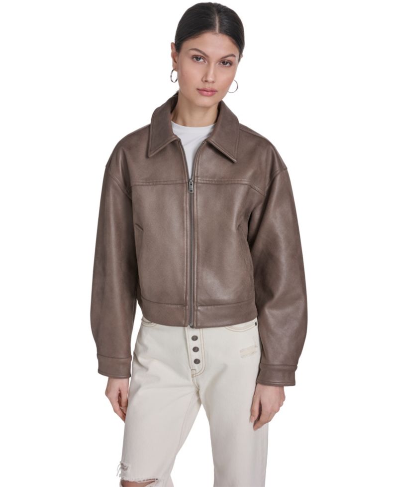 Women's Faux Suede Relaxed-Fit Zip-Front Jacket