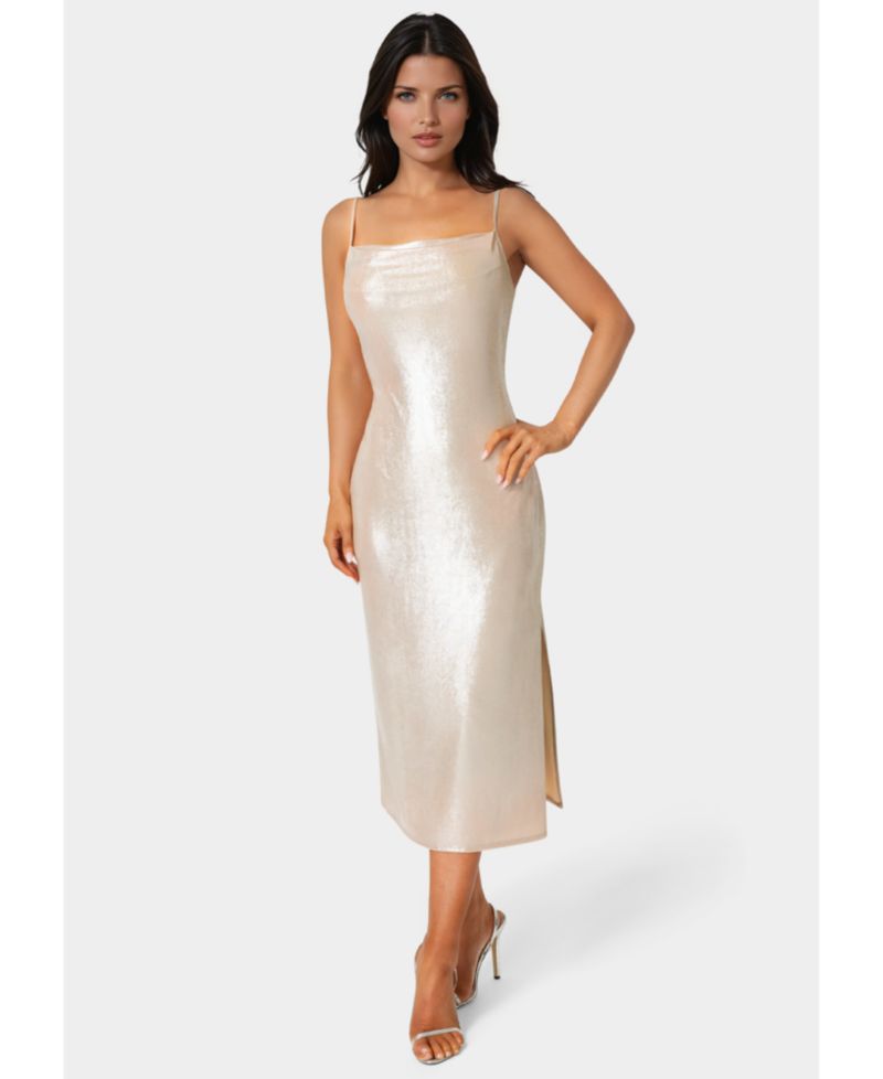 Women's Foil Metallic Slinky Cowl Maxi Dress