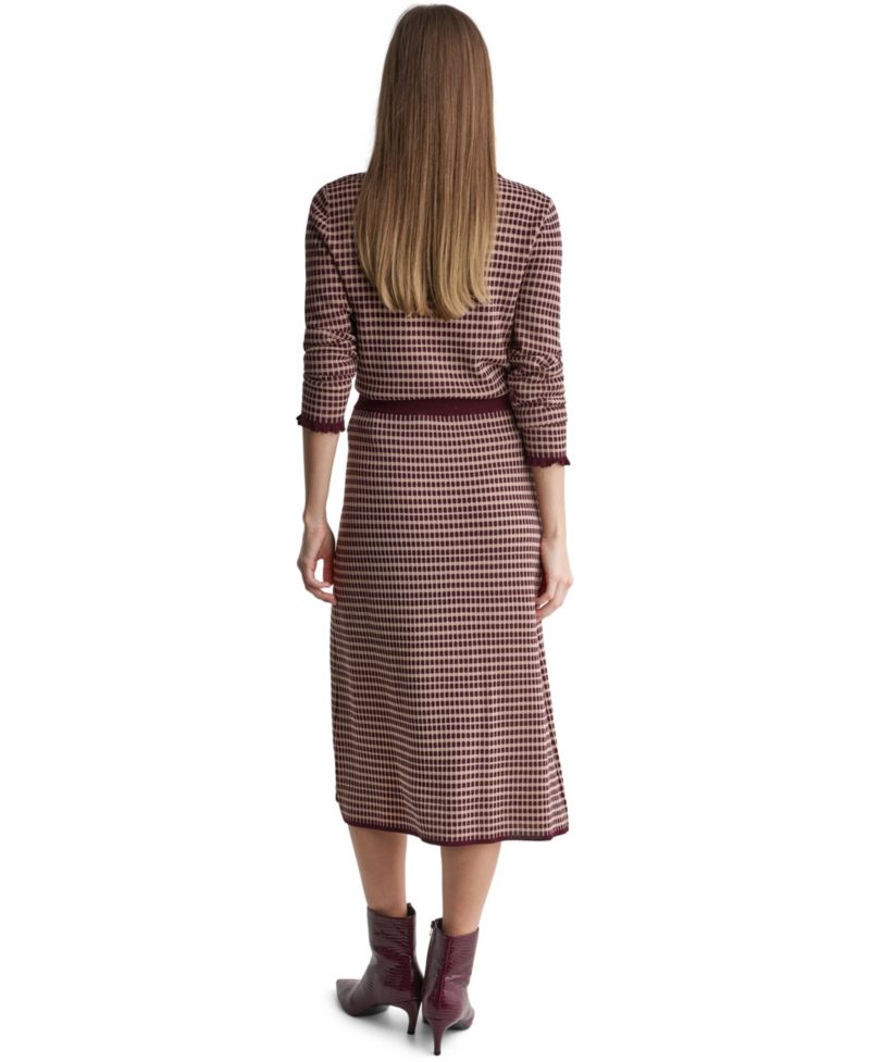 Women's High-Waisted Plaid Knit Midi Skirt