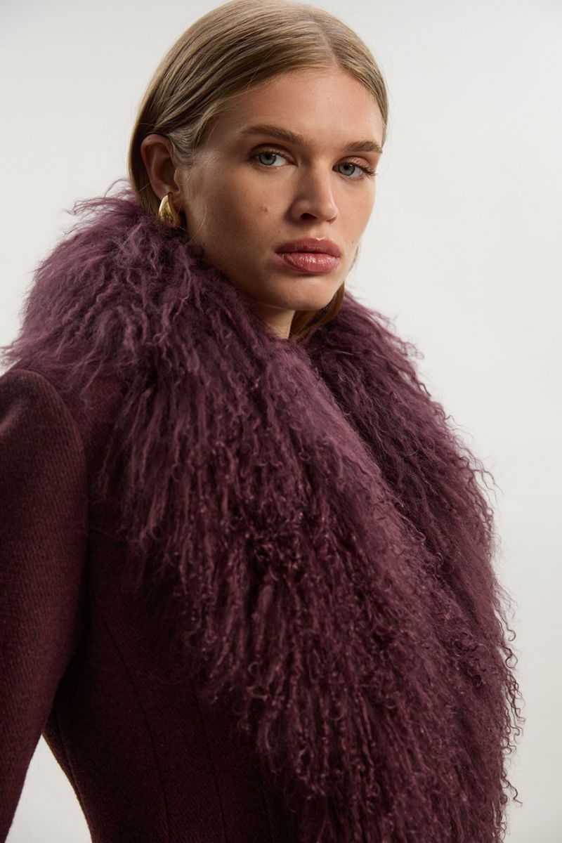 Women's Wool Detachable Collar Midi Coat