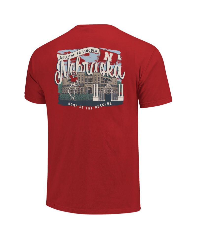 Women's Scarlet Nebraska Huskers Comfort Colors Campus Scene Drawing Script T-Shirt